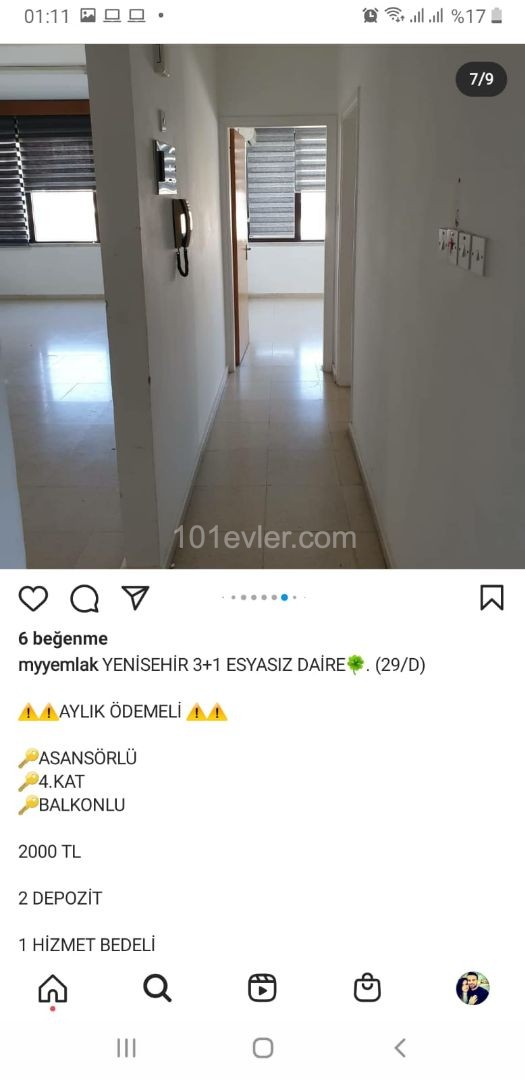 YENİŞEHİR'DE 2500 TL'YE AYLIK ÖDEMELİ 3+1 EŞYASIZ KİRALIK OFİS