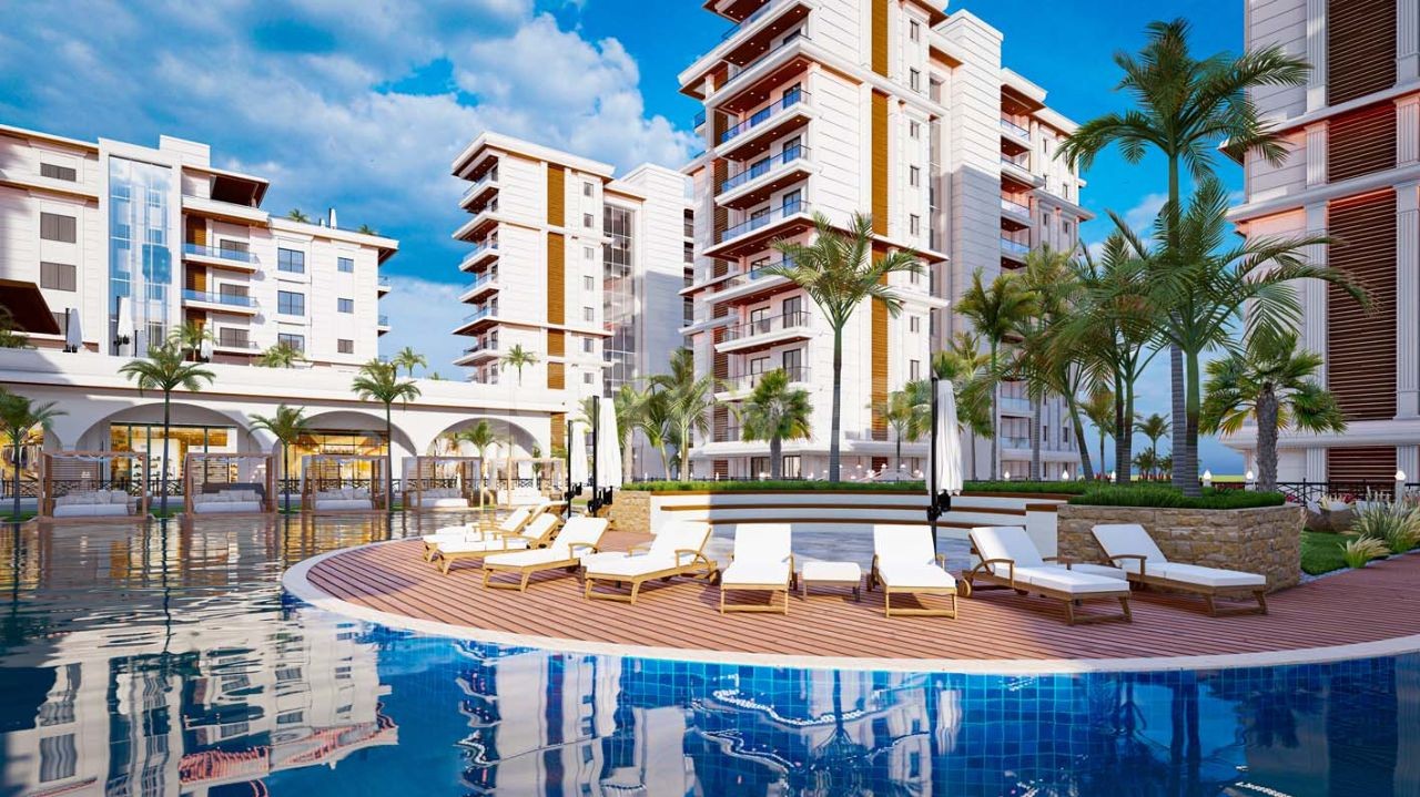 Iskele Long Beach Havuzlu Site İçerisinde 1+1 Daire 84 ay faizsiz taksitle