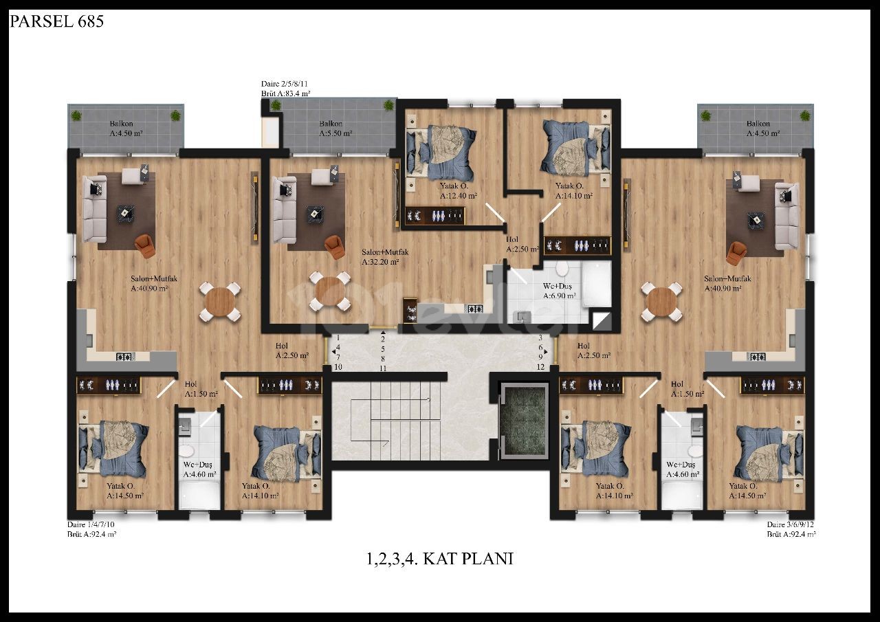 2+1 Luxusapartments zum Verkauf im Zentrum von Kyrenia