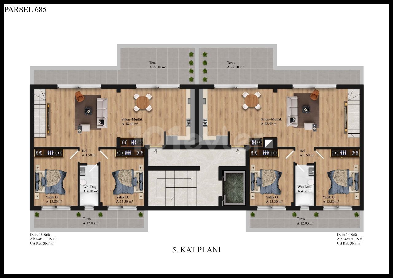 Girne Merkezde Satılık 3+1 Loft Daire