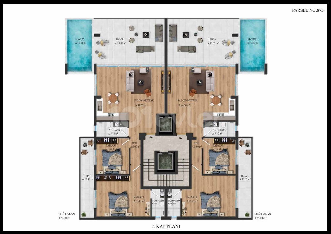 Zu verkaufen 2+1 und 2+1 Wohnungen mit Schwimmbad und doublex Wohnungen mit Schwimmbad in Kyrenia Centre