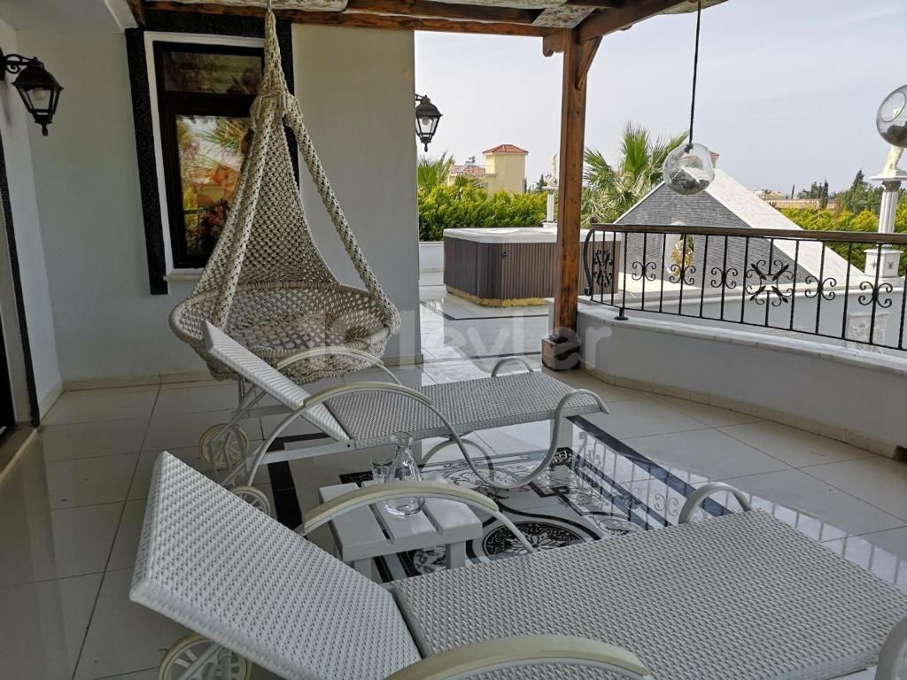 5 + 2 Lux villa Lapta near the sea with mountain views, 6 years old, 400 square meters, 200 meters of terrace, 1450 m2 garden, pool, barbecue, fireplace, billiards, sauna, furnished. Exchange title