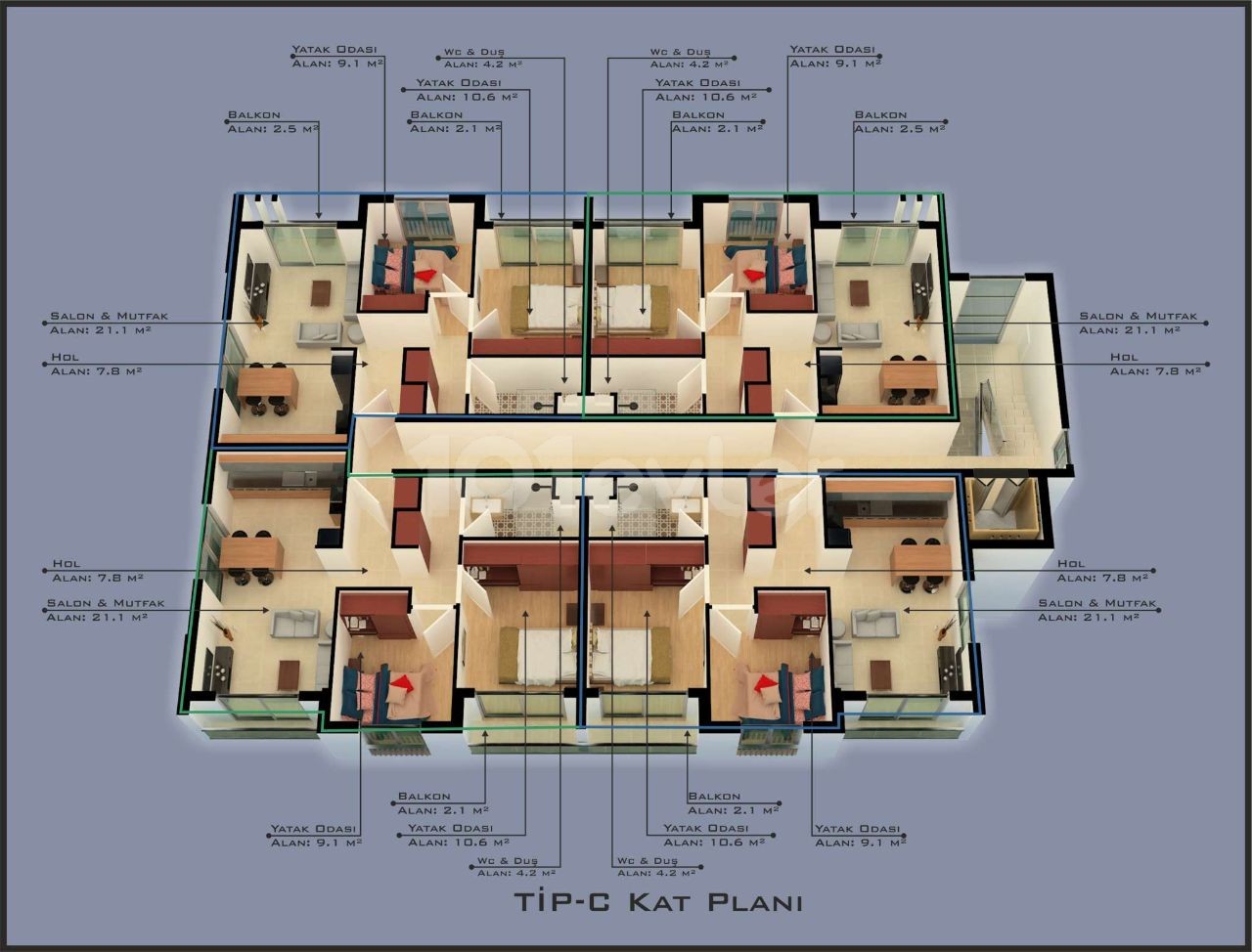 Lefkoşa, satılık daire 2+1