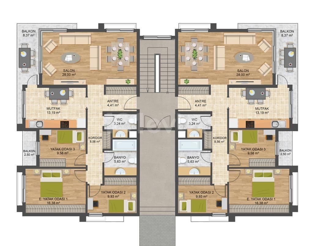 Girne - Alsancak, satılık 3+1 daire, 130 m2, yeni ev  Acilen