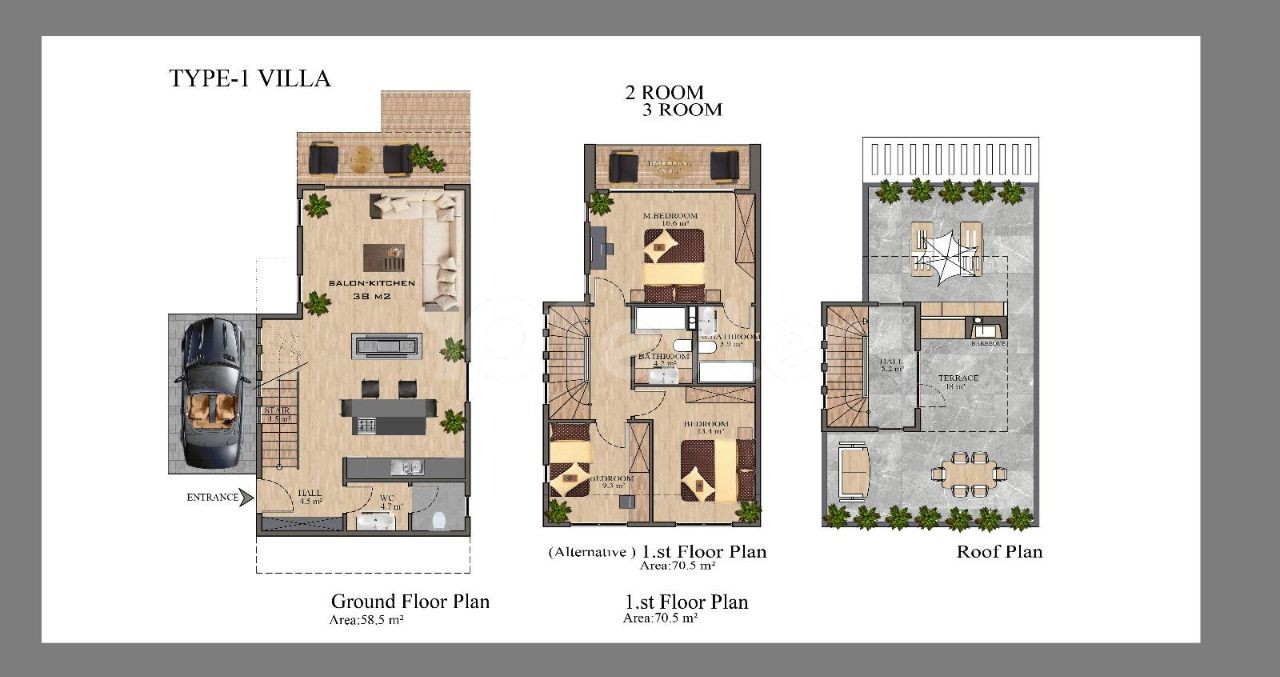 Girne - Lapta, Super Villa 3+1, 30% down payment, 24 monthly installments.