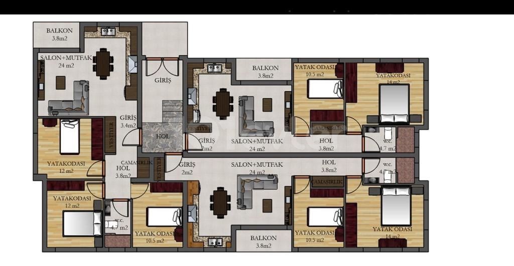 Kyrenia - Alsancak, neue Wohnung zu verkaufen 2+1, neben dem Camelot Beach