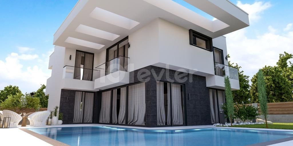 Girne, Çatalköy'de Oldukça Modern 4+1 Geniş Bahçeli ve Havuzlu Villa