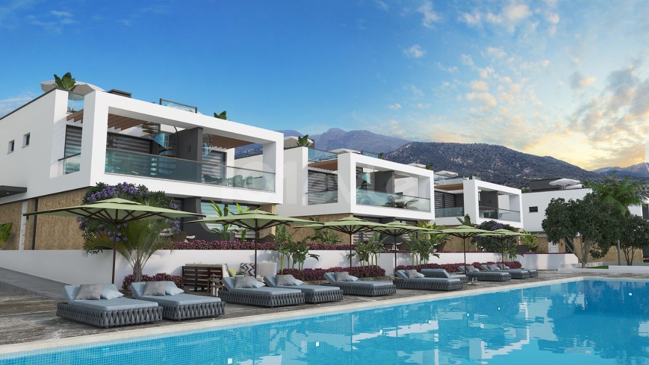 Our 2 Bedroom Twin Villa Project with 2 Separate Private Shared Pools, Private Gym Belonging to the Site, Sea and Mountain View in Famagusta Tatlısu! ** 