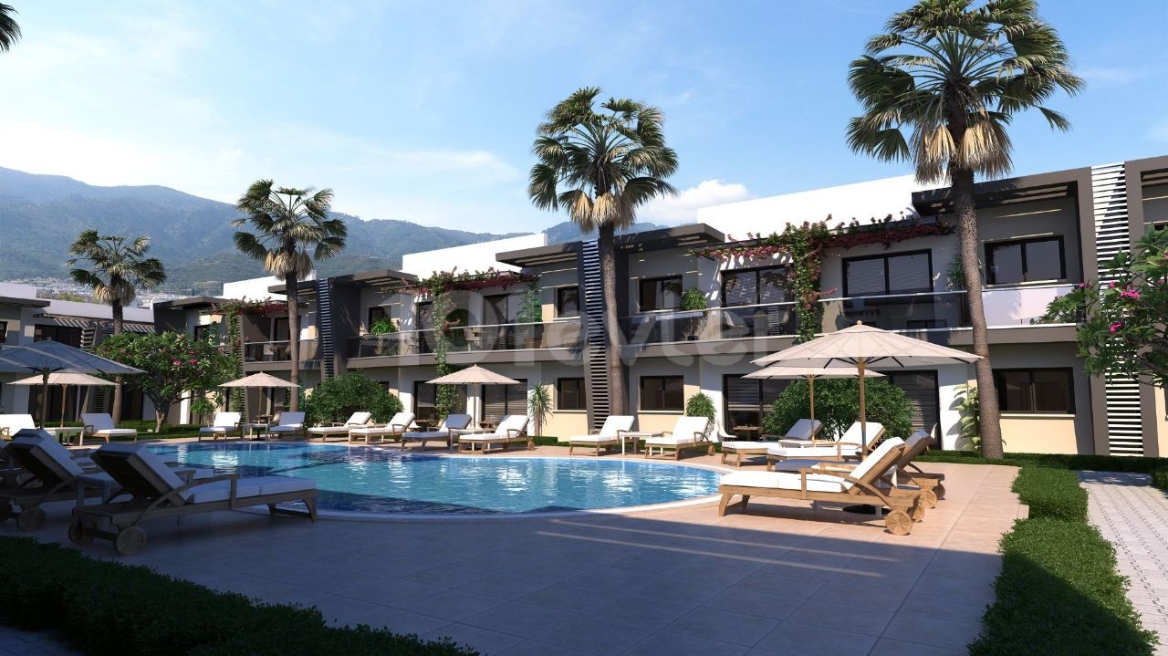 Kyrenia Alsancak 1 & 2 Bedroom Ground Floor apartments with Shared Pool 1 with garden. The apartments on the floor are Our New Luxury Project with Roof Terrace ** 