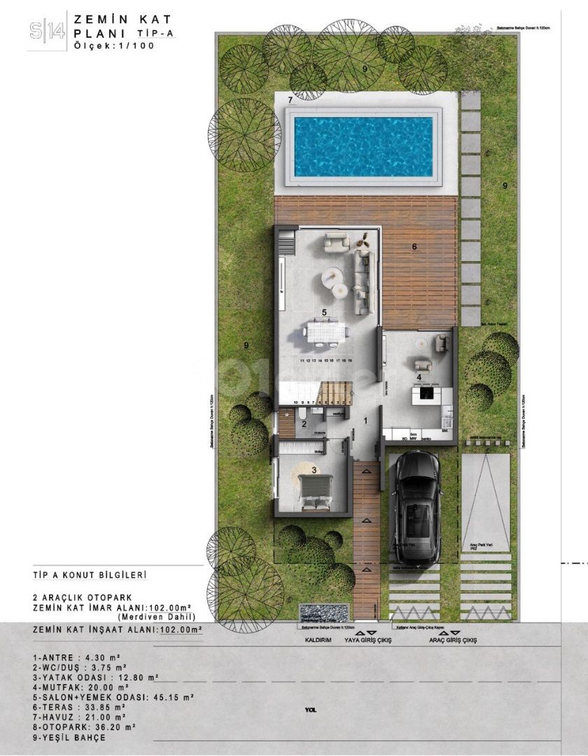 Unser neues Projekt in Kyrenia Karaoglanoglu mit 3 Schlafzimmern und 3 privaten Badezimmern mit großem Garten und Pool isoliert vom Lärm ** 