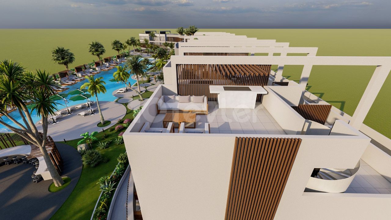 Unser neues Projekt bestehend aus Studio 1 & 2 und LOFT-Option-Apartments mit Poolblick, Spielplatz und Geschäften in Famagusta, am neuen Bosporus