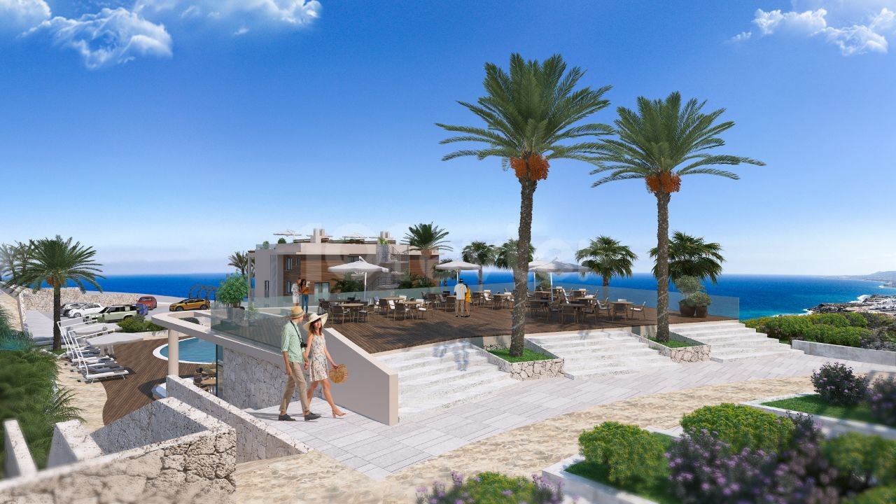 Unser neues Projekt in Girne Esentepe mit Studio- und 1- oder 2-Loft-Schlafzimmer-Wohnungsoptionen mit Gemeinschaftspool, Parkplatz und Restaurant im Zentrum