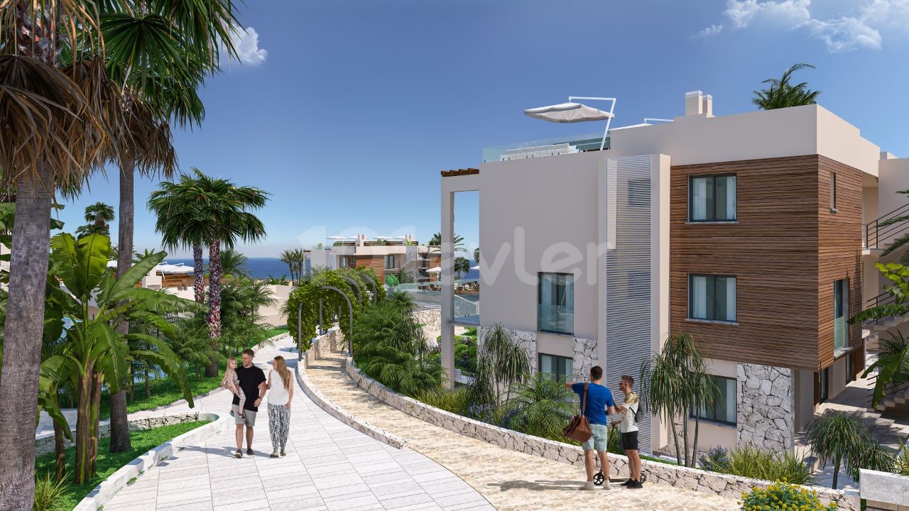 Unser neues Projekt in Girne Esentepe mit Studio- und 1- oder 2-Loft-Schlafzimmer-Wohnungsoptionen mit Gemeinschaftspool, Parkplatz und Restaurant im Zentrum