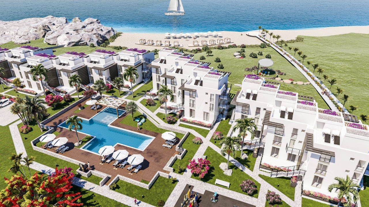 Unser neues Projekt in Famagusta Tatlisu mit einem Sportbereich am Meer mit 3 Schlafzimmern am unteren Ende des Komplexes mit seinem wunderschönen Strand und dem klaren Strand