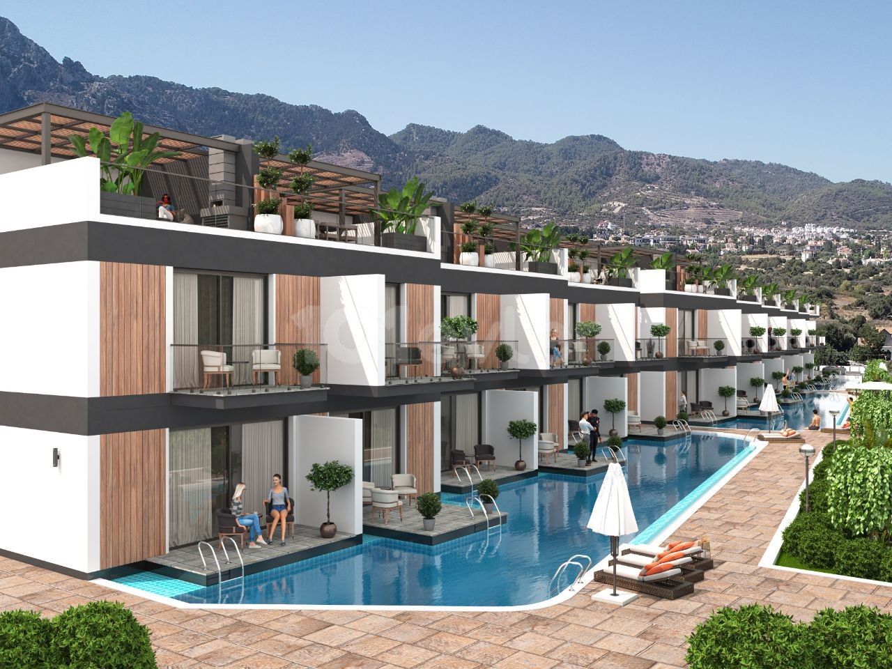 Unser neues Projekt von 35 2-Zimmer-Wohnungen mit Whirlpool, Terrasse und Gemeinschaftspool in Girne Karşıyaka