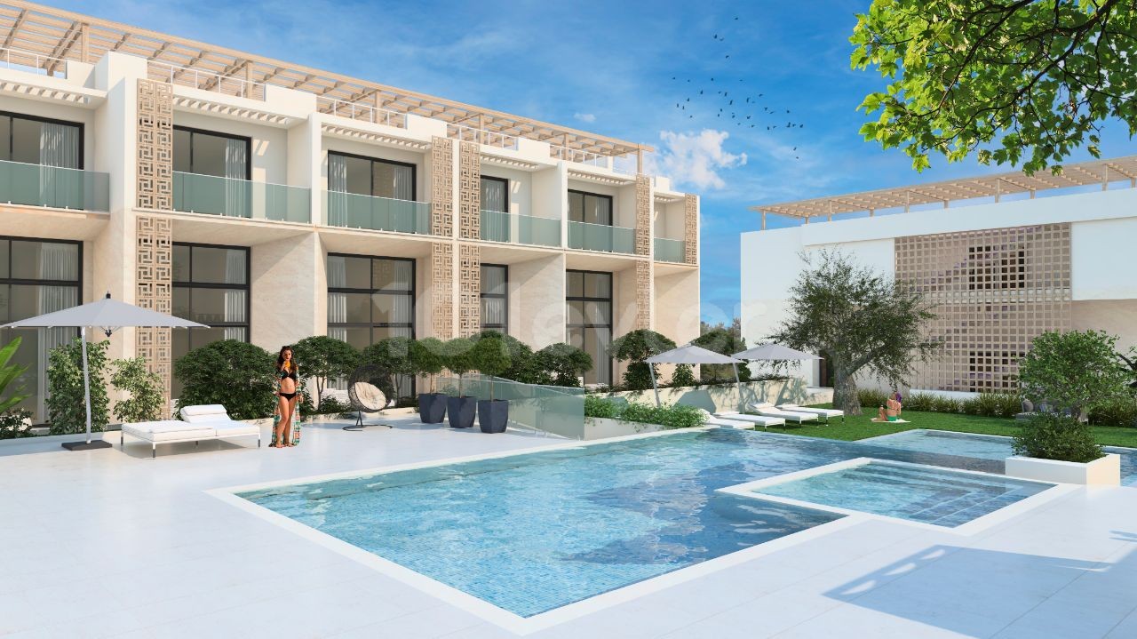 Unser neues Projekt in Girne Lapta, bestehend aus Apartments mit 1 und 2 Schlafzimmern, Berg- und Meerblick, Loft- und Maisonette-Wohnungen mit Gemeinschaftspool