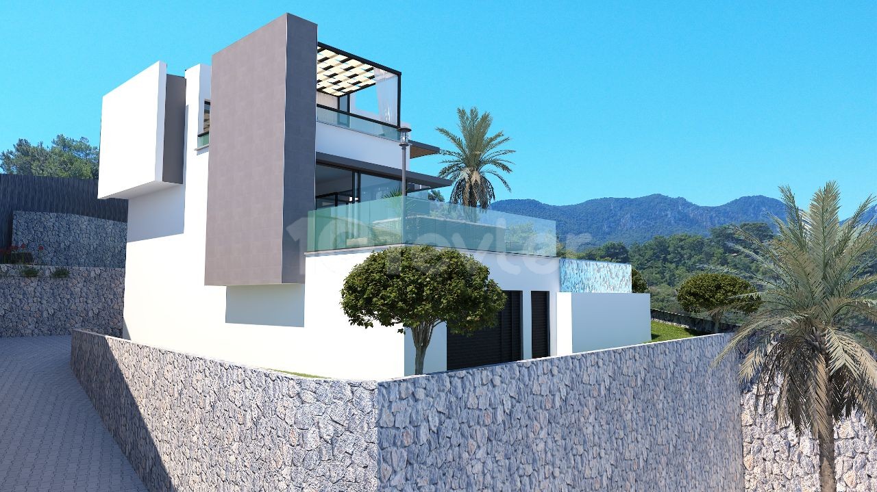 Kyrenia Esentepe 3-Schlafzimmer-Villa mit Infinity-Pool in Verbindung mit Meer und Bergen