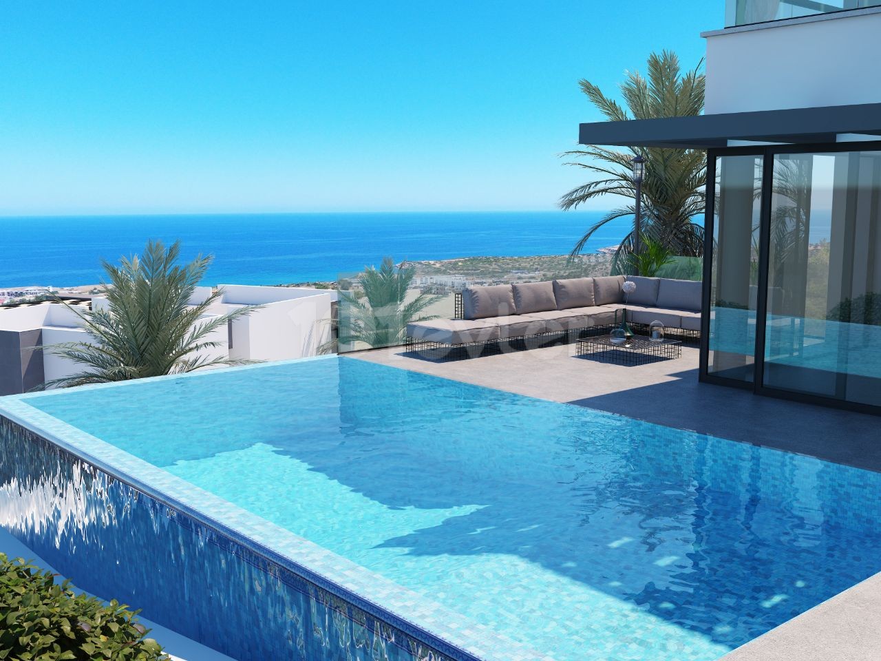 Kyrenia Esentepe 3-Schlafzimmer-Villa mit Infinity-Pool in Verbindung mit Meer und Bergen