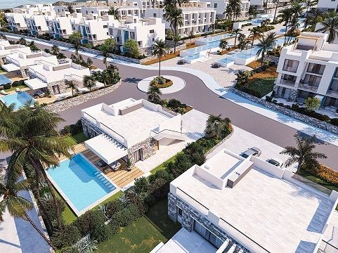 Luxuriöses Gartenapartment mit 1 Schlafzimmer, Duplex-Penthouse und Bungalow am Meer zum Verkauf in Küçük Erenköy, Famagusta