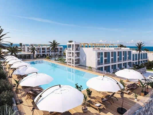 Luxuriöses Gartenapartment mit 1 Schlafzimmer, Duplex-Penthouse und Bungalow am Meer zum Verkauf in Küçük Erenköy, Famagusta