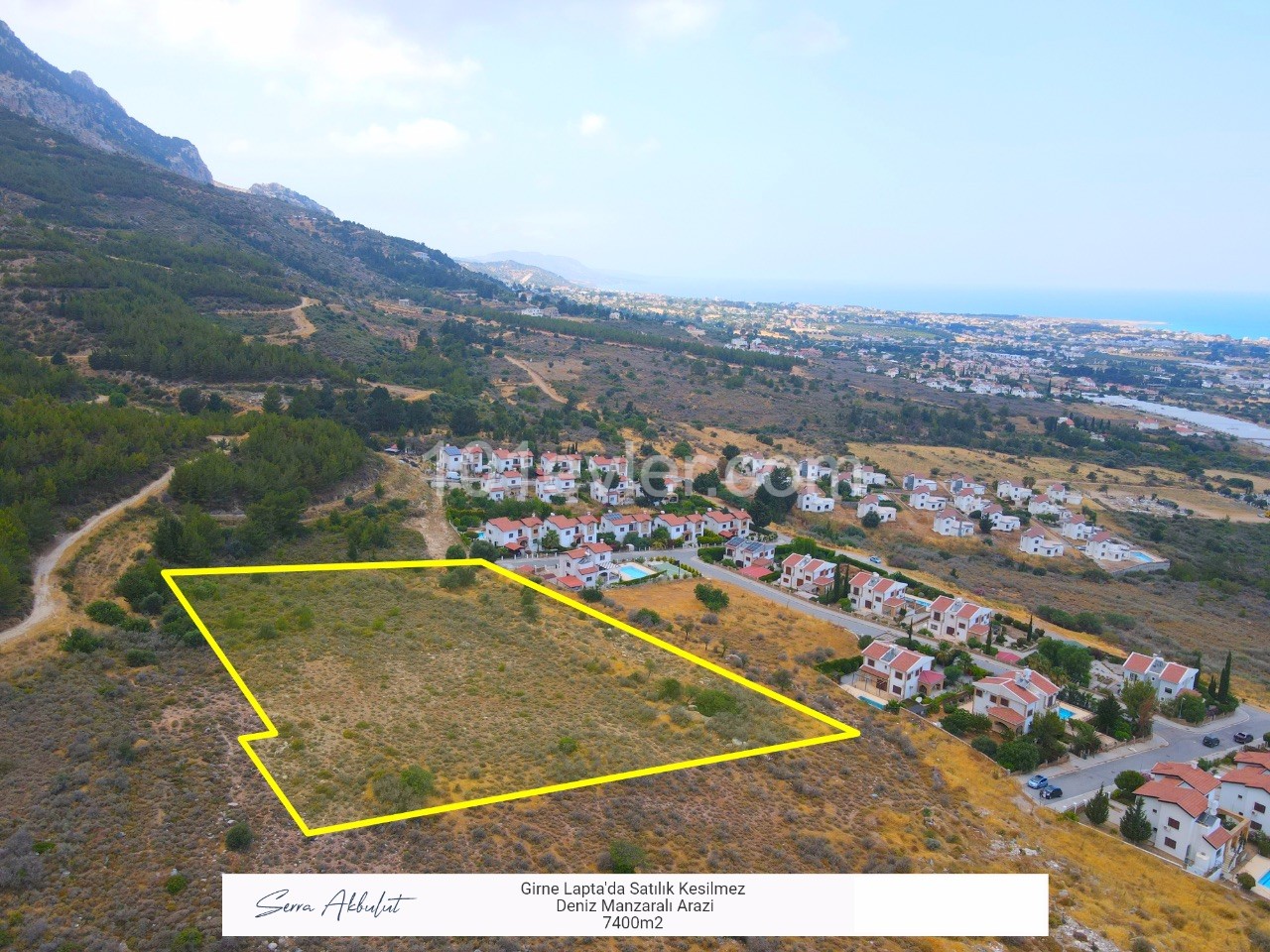 Girne Lapta'da Satılık 7400m2 Satılık Kesilmez Deniz Manzaralı Arazi