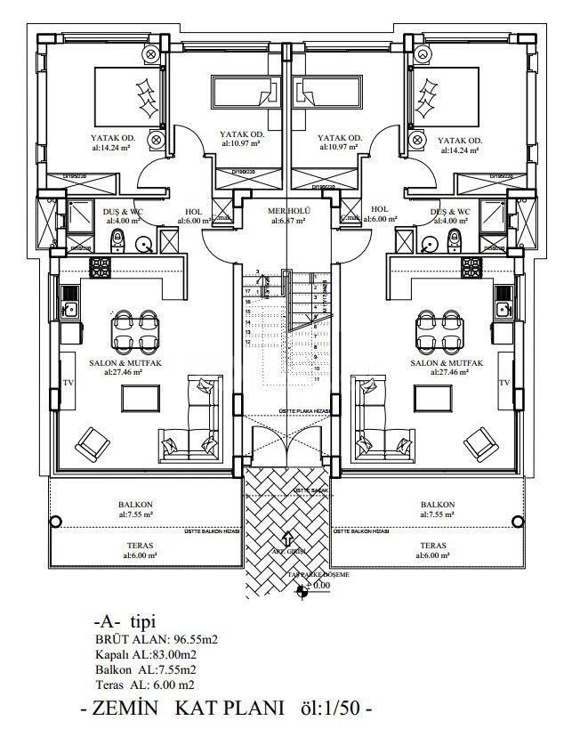 ZUM VERKAUF IN KYRENIA ALSANCAKTA 2 + 1 APARTMENT MIT EIGENEM GARTEN IN DER NÄHE DES STRANDES MIT MEERBLICK ** 