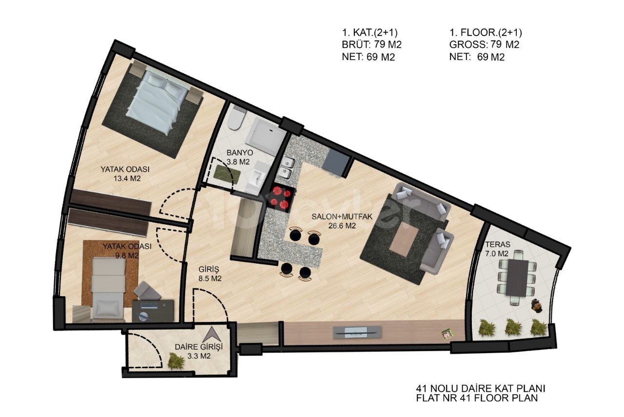 Olivia court complex 2+1 apartments with pool, gym,playground and café. 145000£ lapta kyrenia