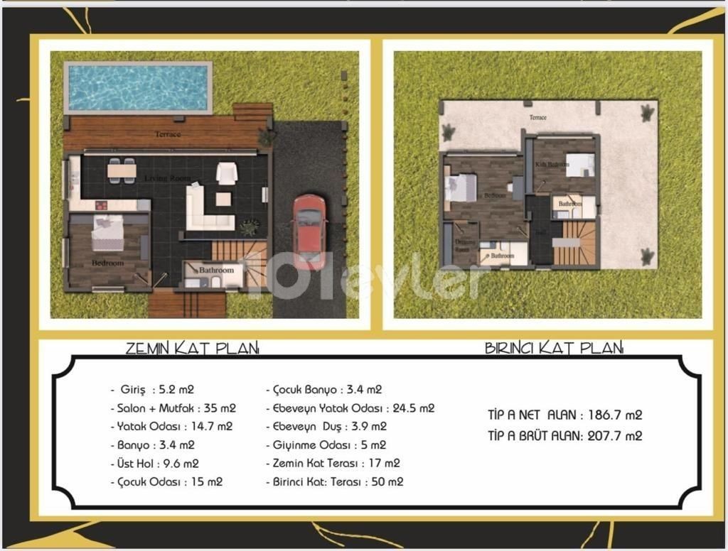 3+1 villa for sale in laptada villa area