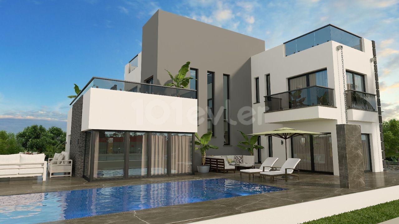 Modern design 4+1 villa with swimming pool for sale in Laptada