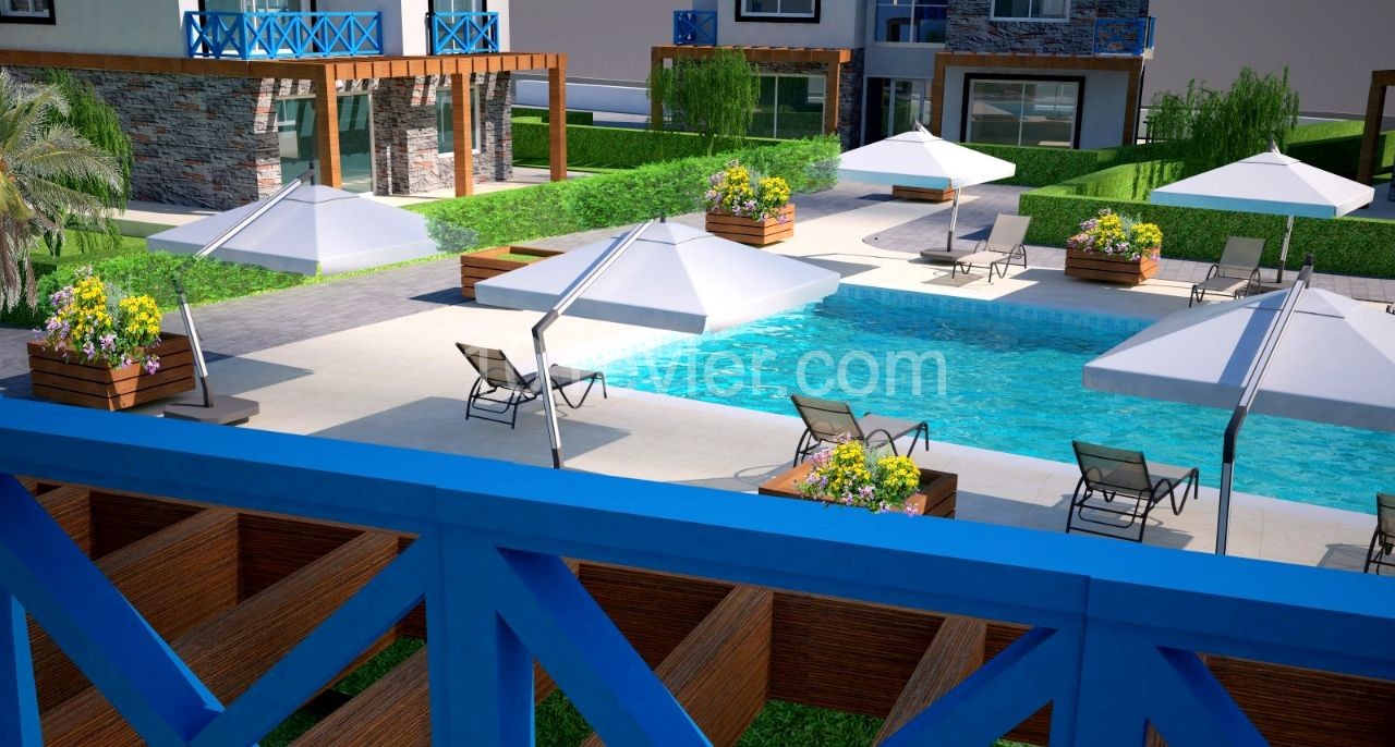 Turkish deed apartments in a complex with a pool, 300m from the sea in Karsiyaka, Girne. With ground floor or upper floor terrace options.05338403555 ** 