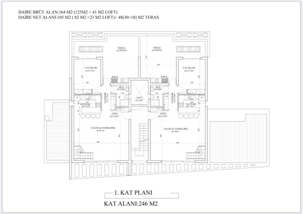 Havuz,terrasli  yeni loft ikiz villa