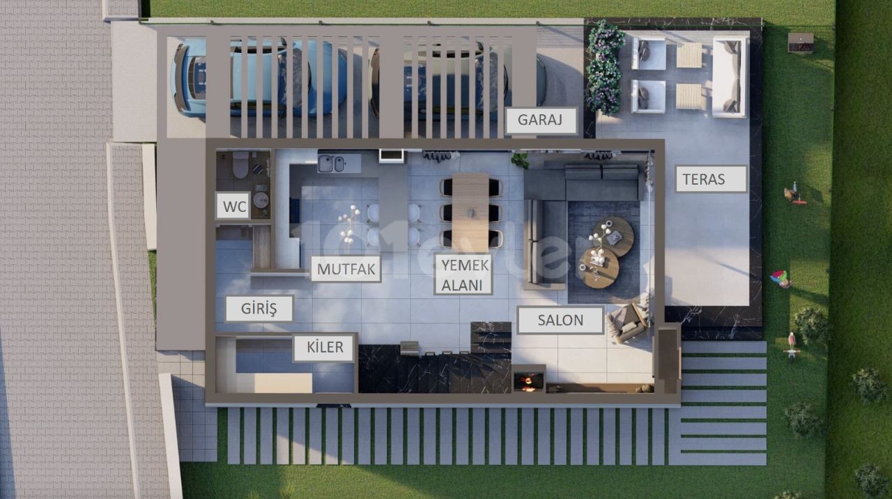 Gönyeli Moderna Villaları 3 Yatak odalı  2 Tip secenek vardır  130m2- 150 m2 