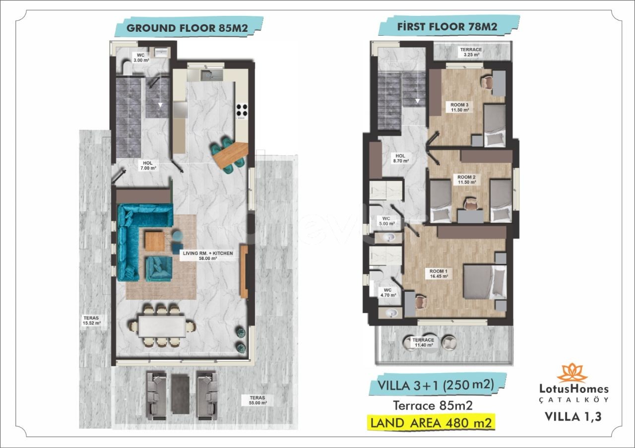 ÇATALKÖY LOTUS HOME VILLAS 3+1 (250M2 1. VİLLA)