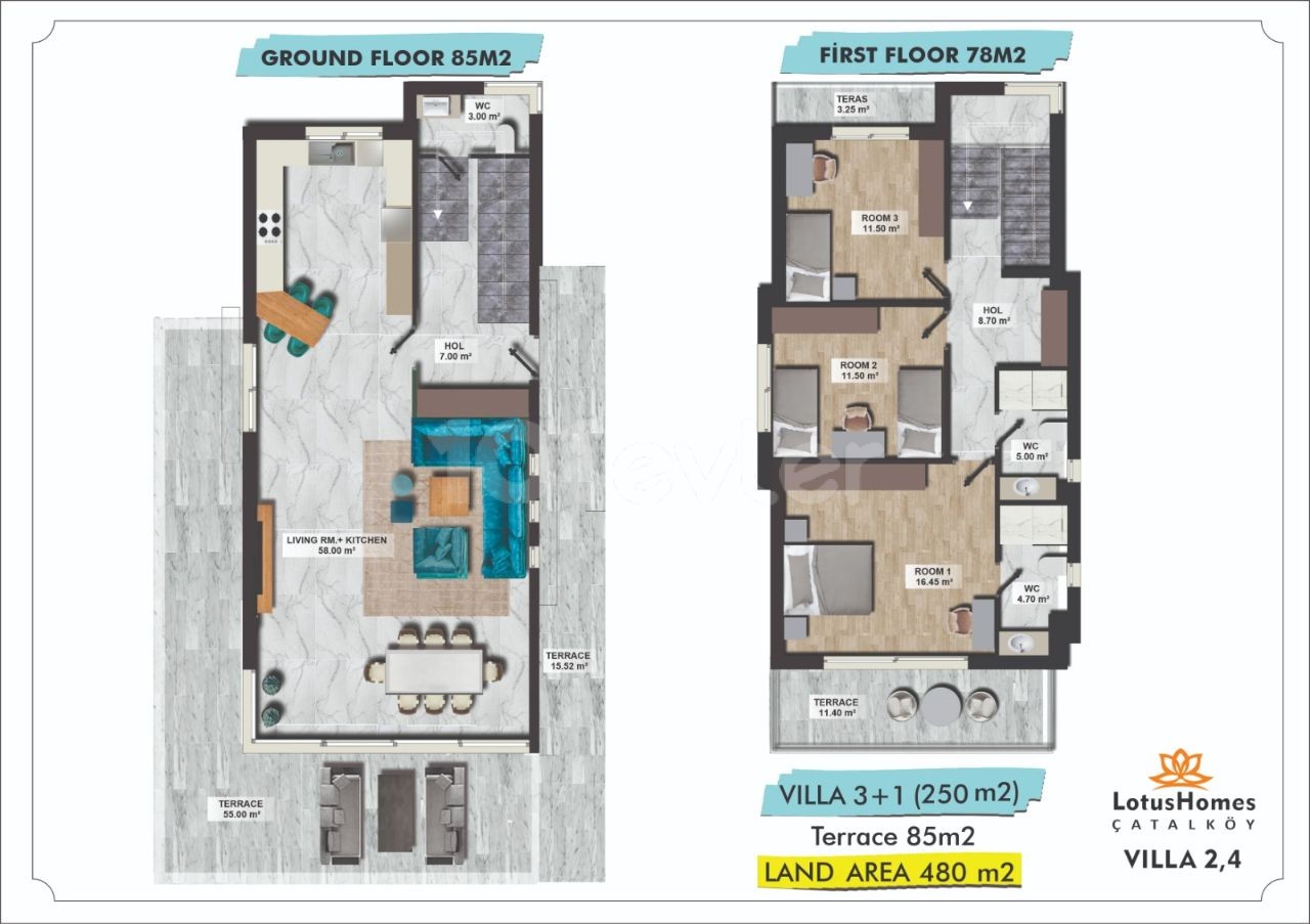 ÇATALKÖY LOTUS HOME VILLAS 3+1 (250M2 1. VİLLA)