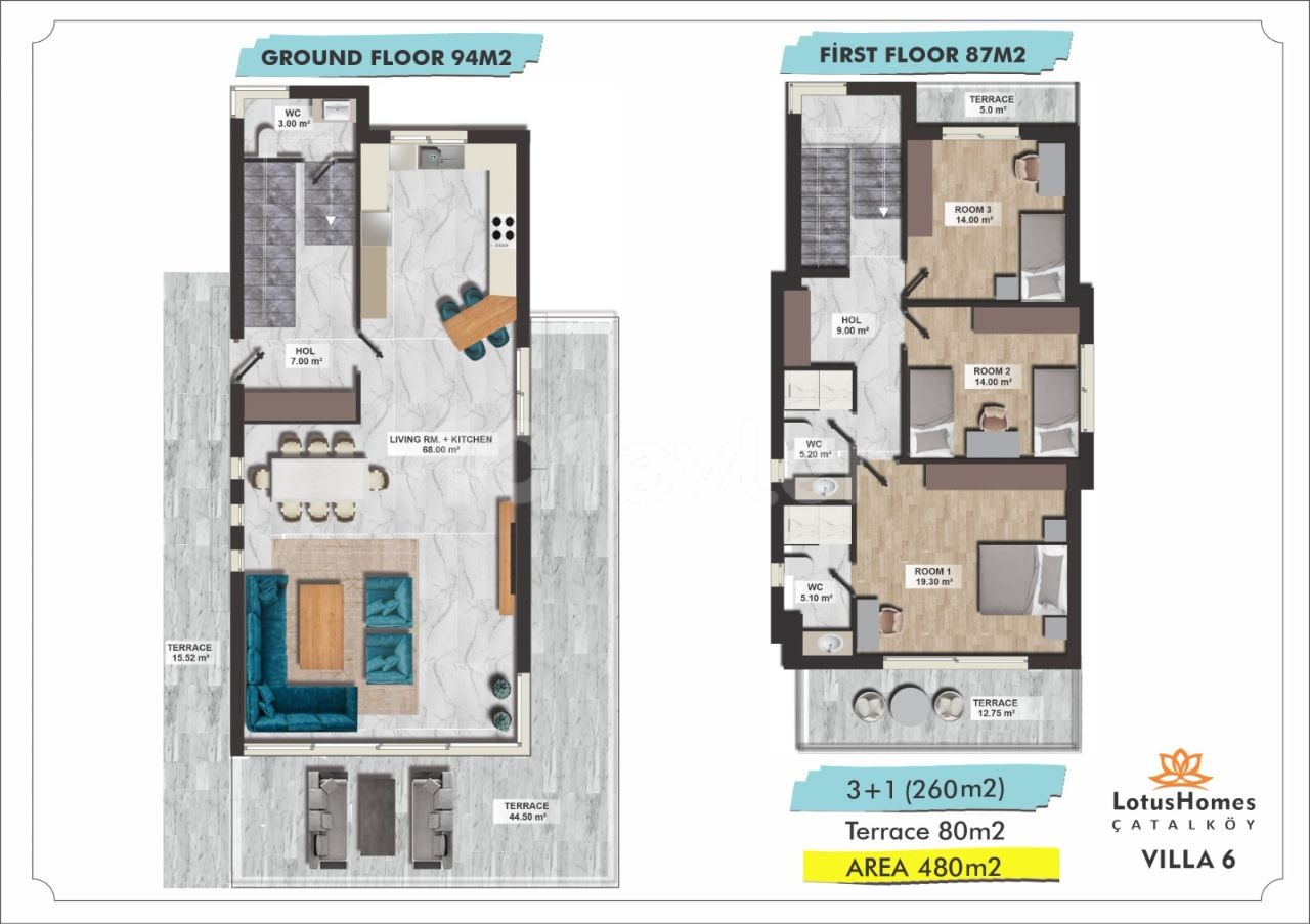 ÇATALKÖY LOTUS HOME VILLAS 3+1 (250M2 1. VİLLA)