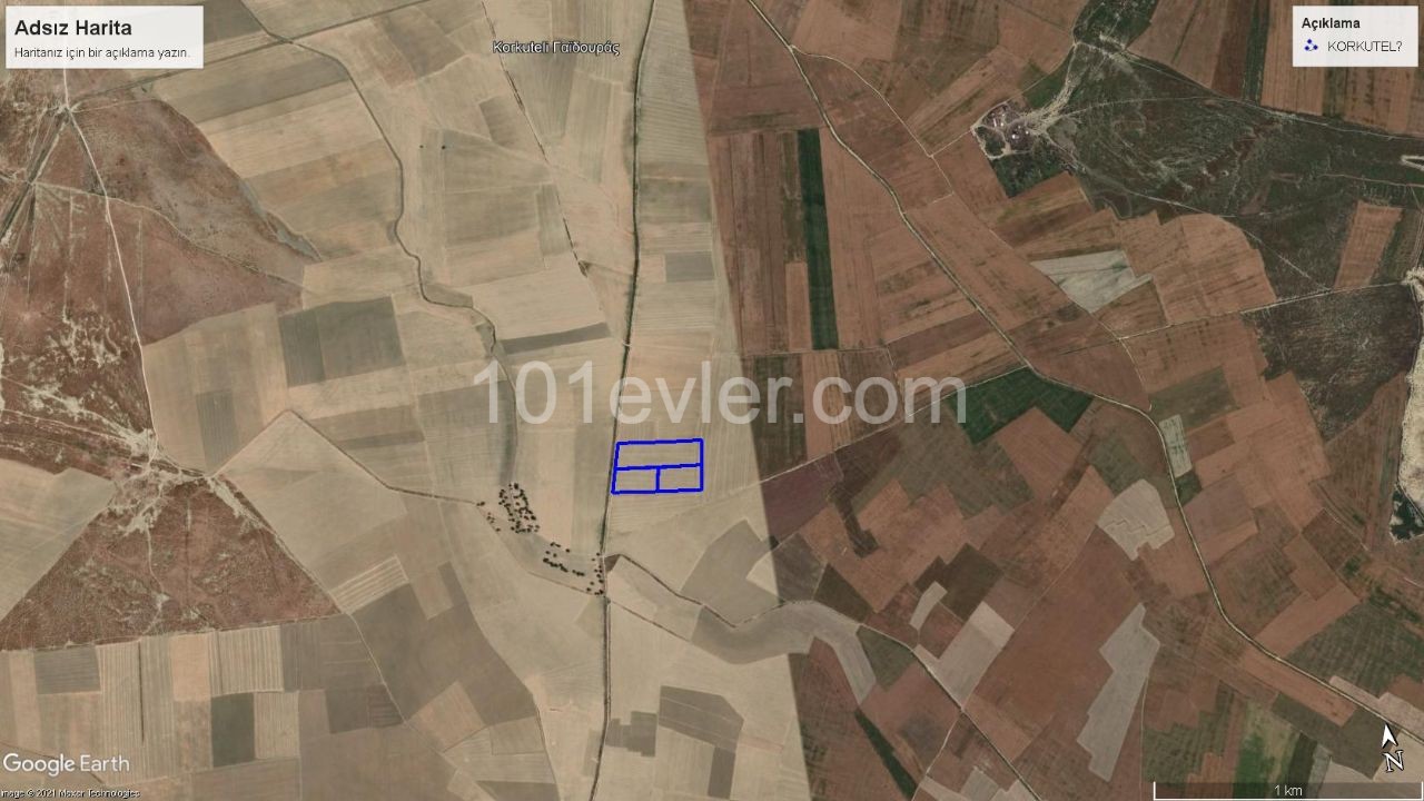 45 Decares of Land for Sale in Korkutel, Famagusta ** 