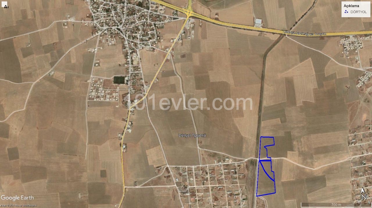 55 Decares of 1 Evlek Field for Sale in Dortyol, Famagusta ** 