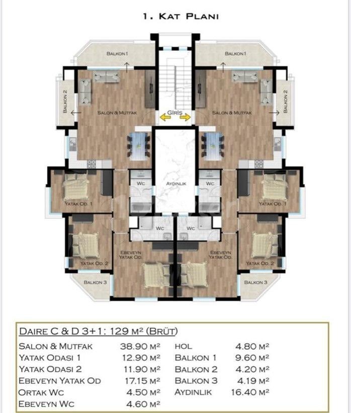 3+1 Erdgeschosswohnung zum Verkauf in Gonyeli