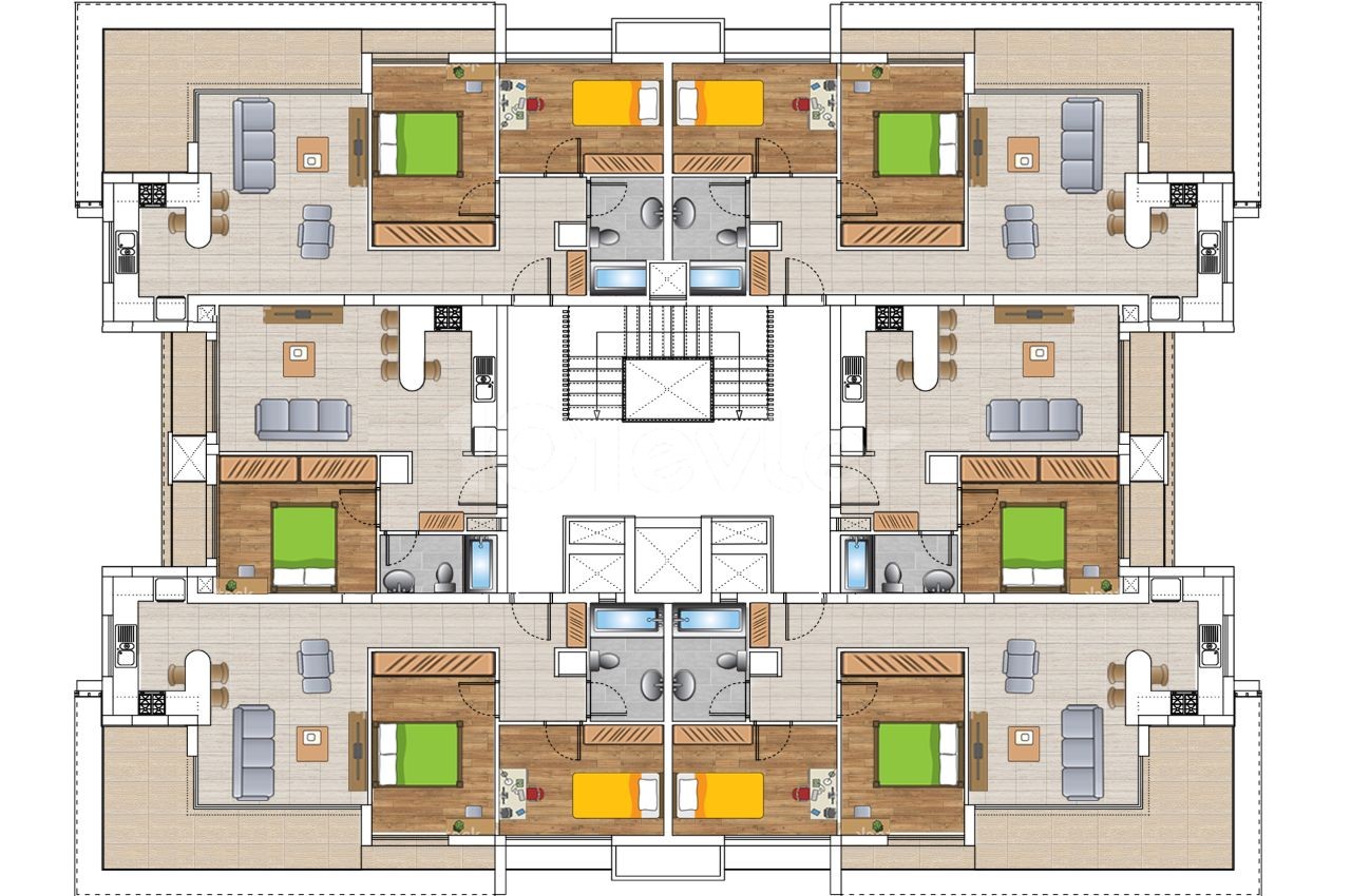 Нулевая продажа 2+1 квартира в центре Кирении ** 