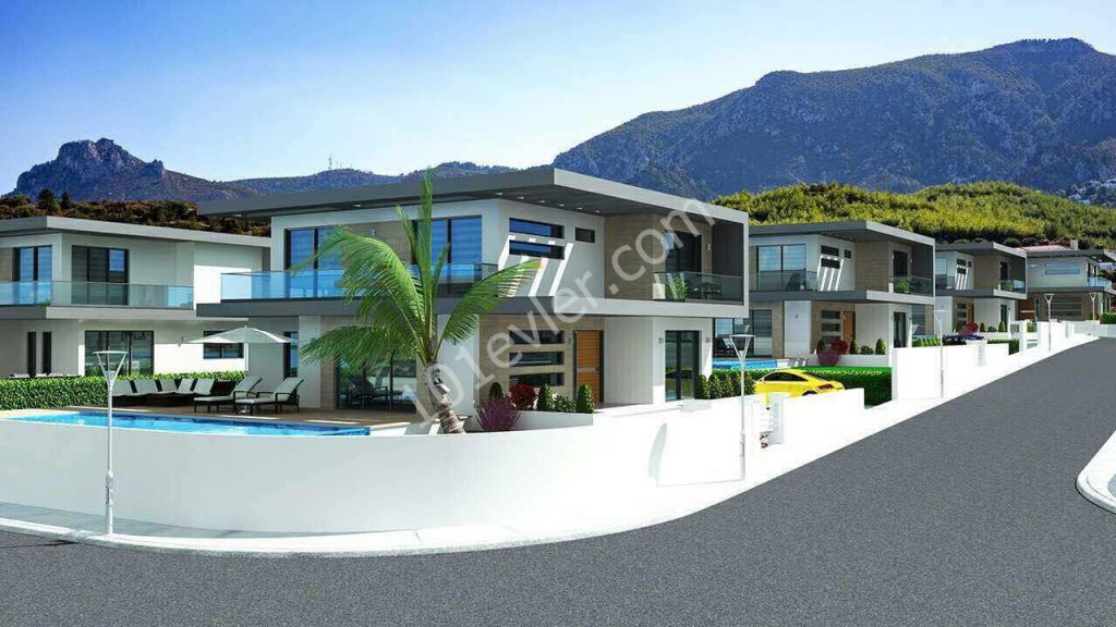 GIRNE EDREMIT , MODERN MIMARI , MUSTAKIL VILLA VE INFINITY HAVUZ , DENIZ VE DAG MANZARALI , 4 YATAK ODALI , 245 M2+ 145 M2 TERAS