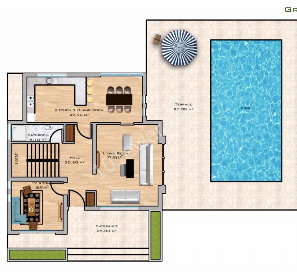 GIRNE EDREMIT , MODERN MIMARI , MUSTAKIL VILLA VE INFINITY HAVUZ , DENIZ VE DAG MANZARALI , 4 YATAK ODALI , 245 M2+ 145 M2 TERAS