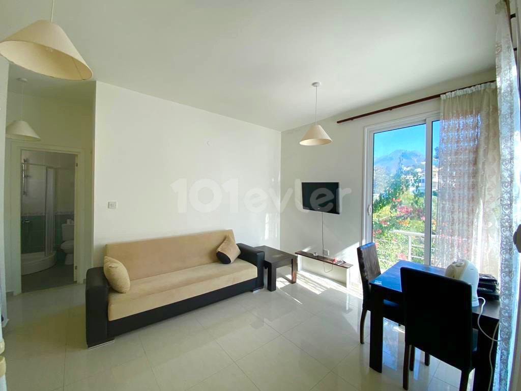 GIRNE ALSANCAK , 1 BEDROOM WITH BALCONY , GREAT VIEWS , PRIVATE TERRACE , FURNISHED , READY TO MOVE IN