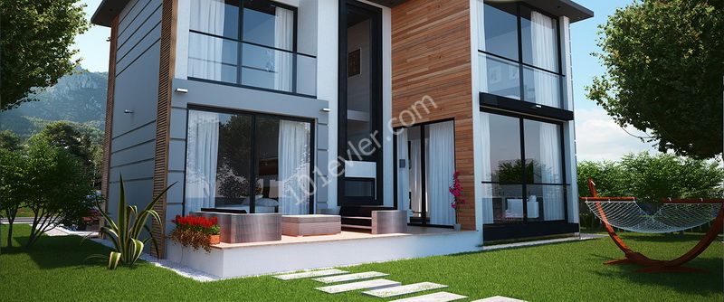 Villas for sale in Alsancak with 3 bedrooms + shared swimming pool + built with high quality materials + modern design + payment plan ** 