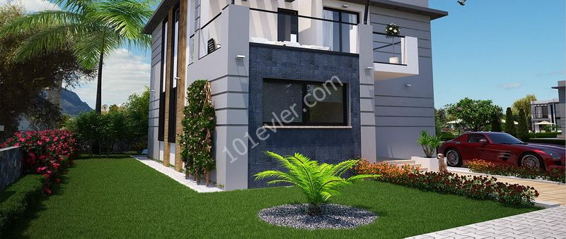 Villas for sale in Alsancak with 3 bedrooms + shared swimming pool + built with high quality materials + modern design + payment plan ** 