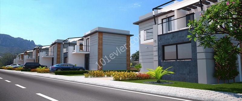 Villas for sale in Alsancak with 3 bedrooms + shared swimming pool + built with high quality materials + modern design + payment plan ** 