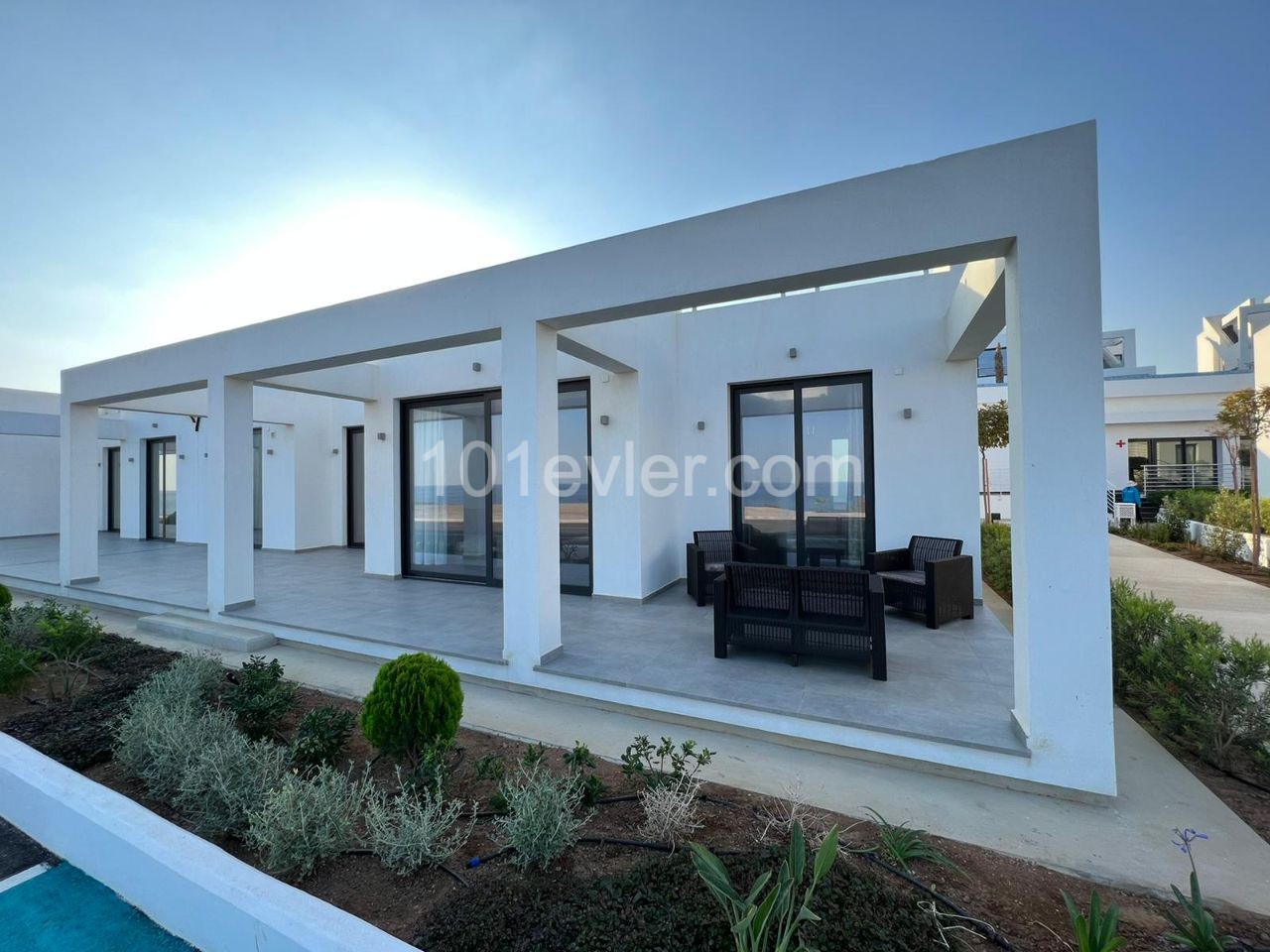 Brand New Luxury 2 + 1 Garden Apartment Front Line to the Sea with Shared Pool and Gym