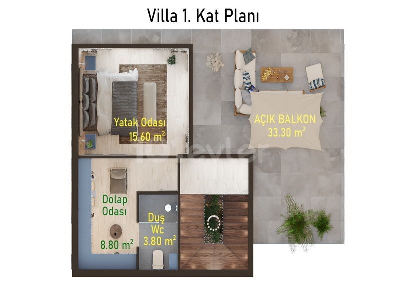 Modern 3+1 Villalar + Özel Havuz + Çatı Teras + Esrarengiz dağ ve deniz manzaralı 