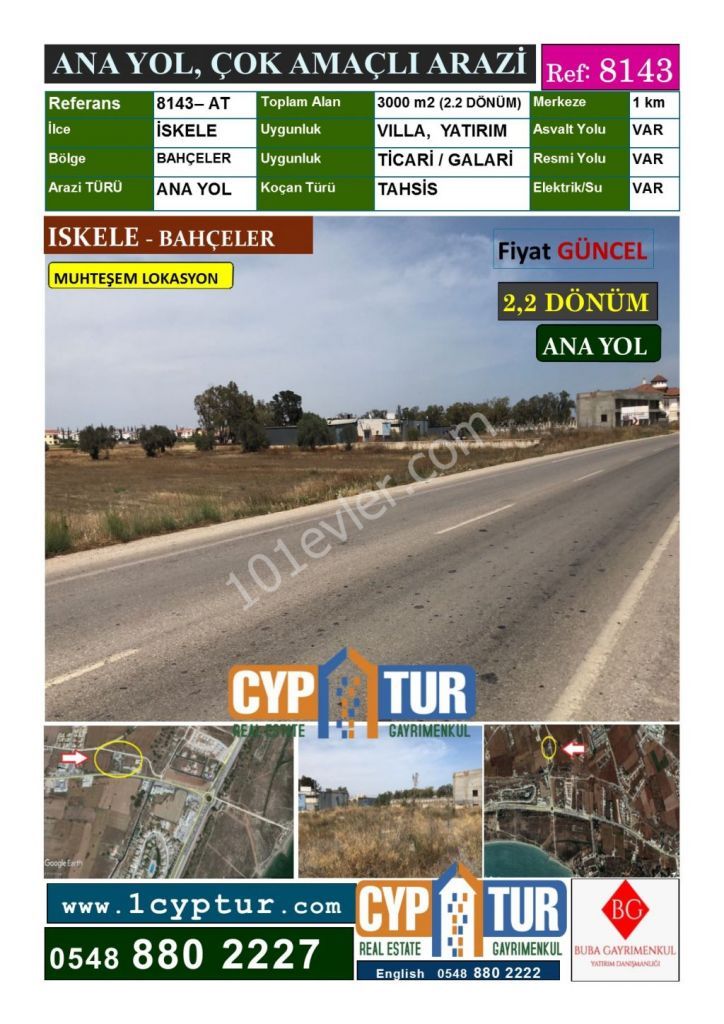 ANA YOL ÜZERİ - YATIRIM FIRSATI, KONUT VE TİCARİ YAPIYA UYGUN.  YOL VE ELEKTRİK SORUNU YOK