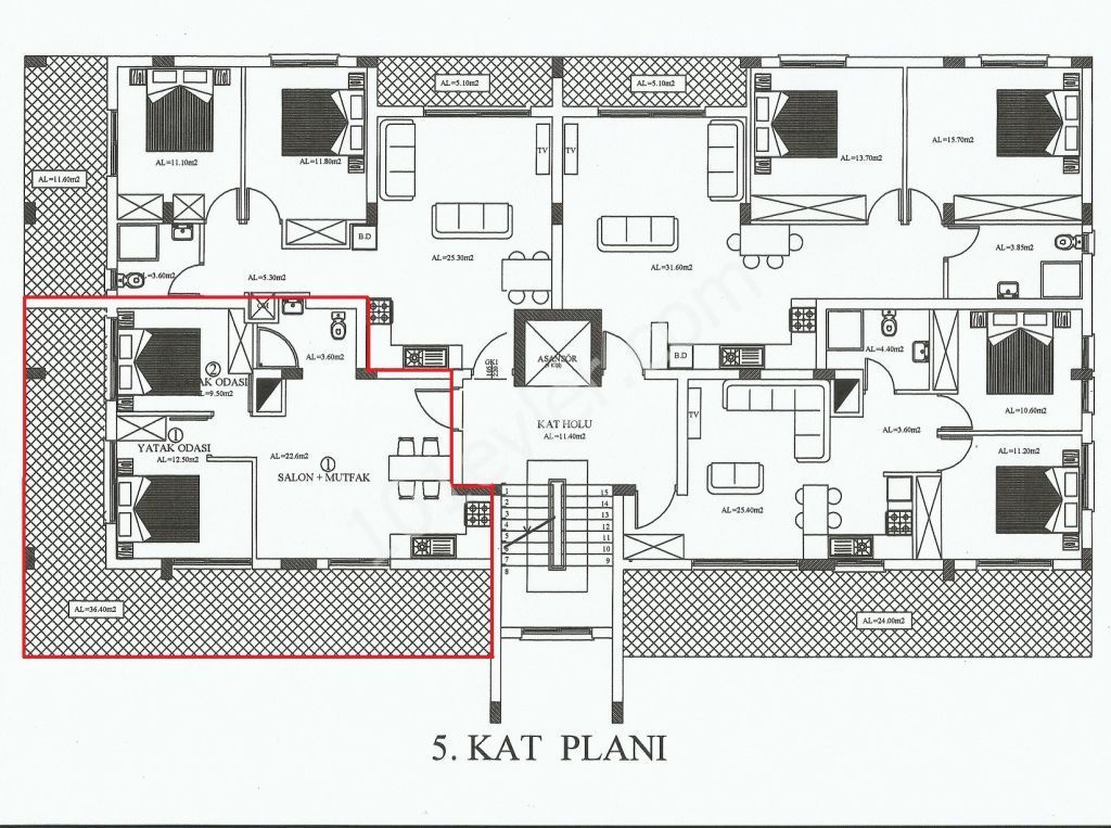 Girne merkezde 2+1 teraslı daire