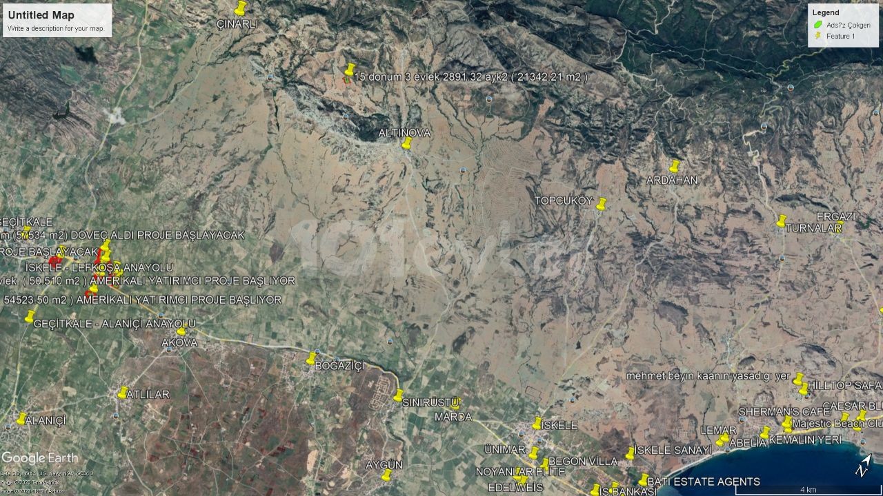 İSKELE-TOPÇUKÖY 15 DONUM 3 EVLEK 2891 AYK2 ( 21342,21 M2 ) ***£60.000 STG *** GRUNDSTÜCK ZU VERKAUFEN